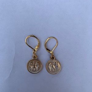 white distressed gold coin earrings